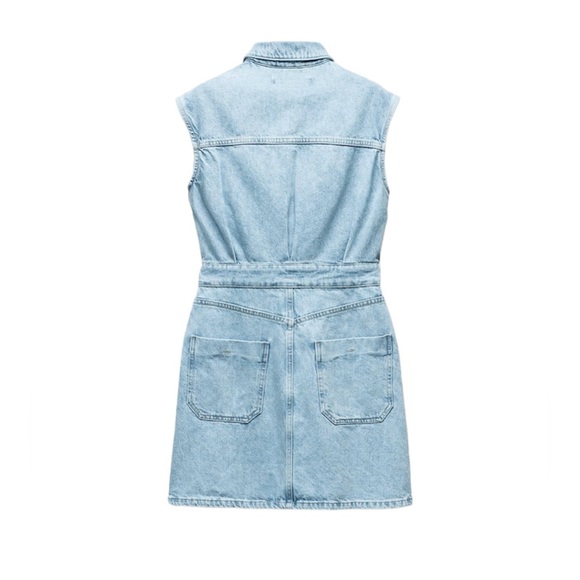 ZARA NEW Women’s Sleeveless Blue Denim Mini Dress Size Large Lapel Collard NWT - Picture 7 of 9